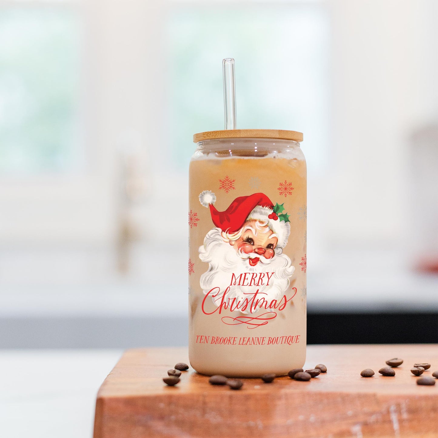 16oz Cold Brew Glass-Classic Santa Ten Brooke LeAnne Boutique -2