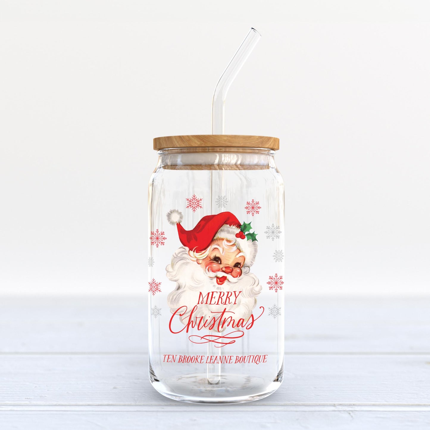 16oz Cold Brew Glass-Classic Santa Ten Brooke LeAnne Boutique -3