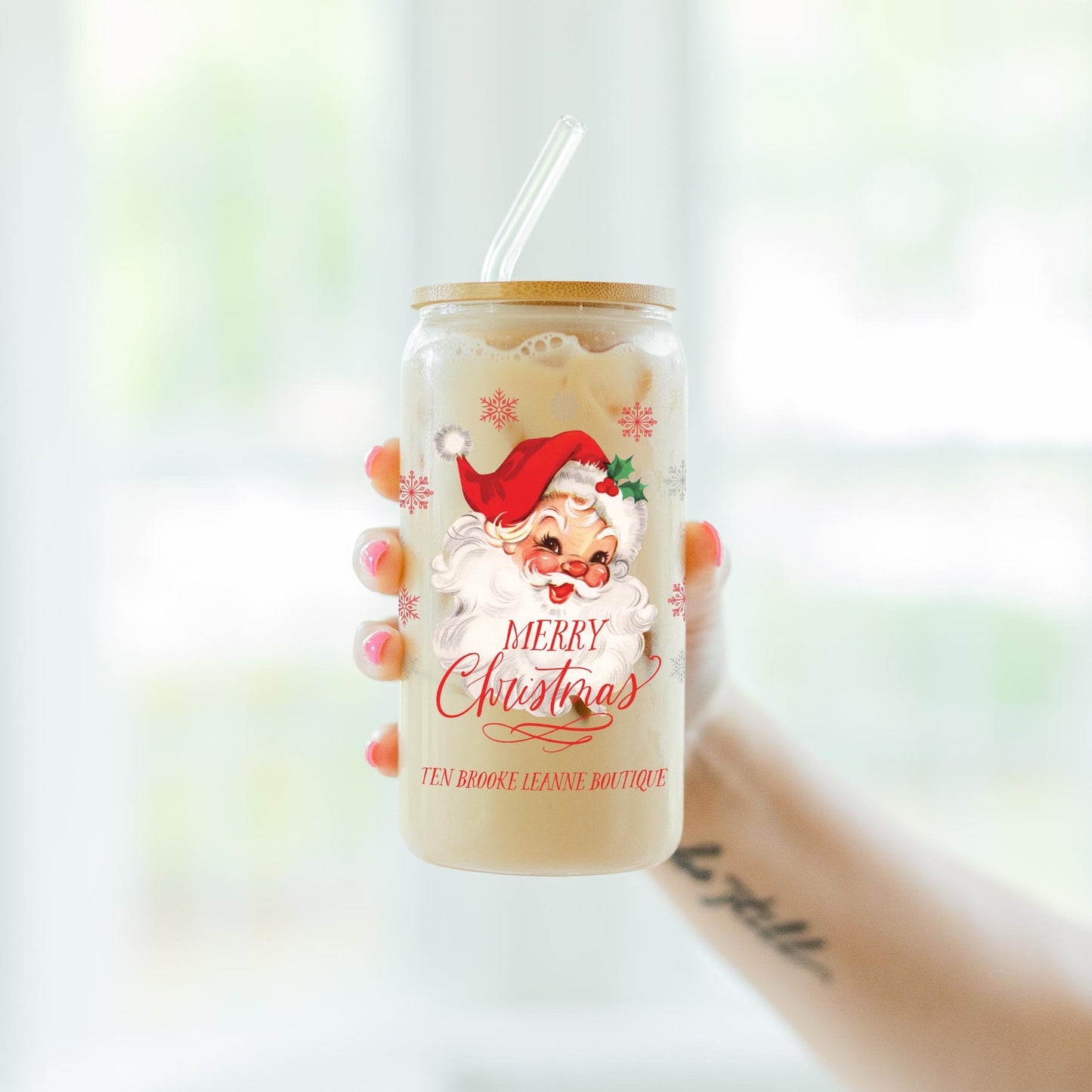 16oz Cold Brew Glass-Classic Santa Ten Brooke LeAnne Boutique -4