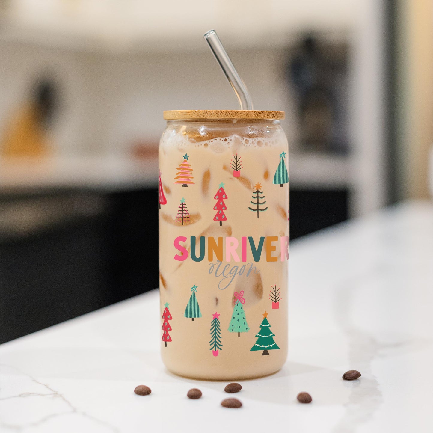 16oz Cold Brew Glass-Whimsy Wonderland Bright Sunriver Oregon