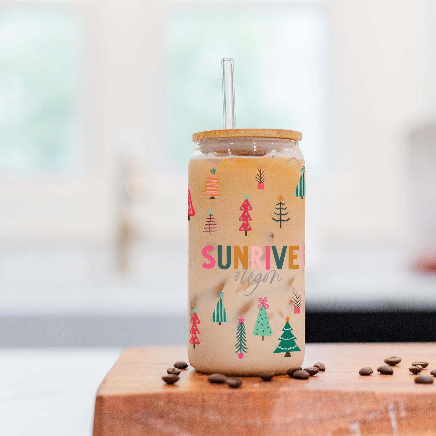 16oz Cold Brew Glass-Whimsy Wonderland Bright Sunriver Oregon