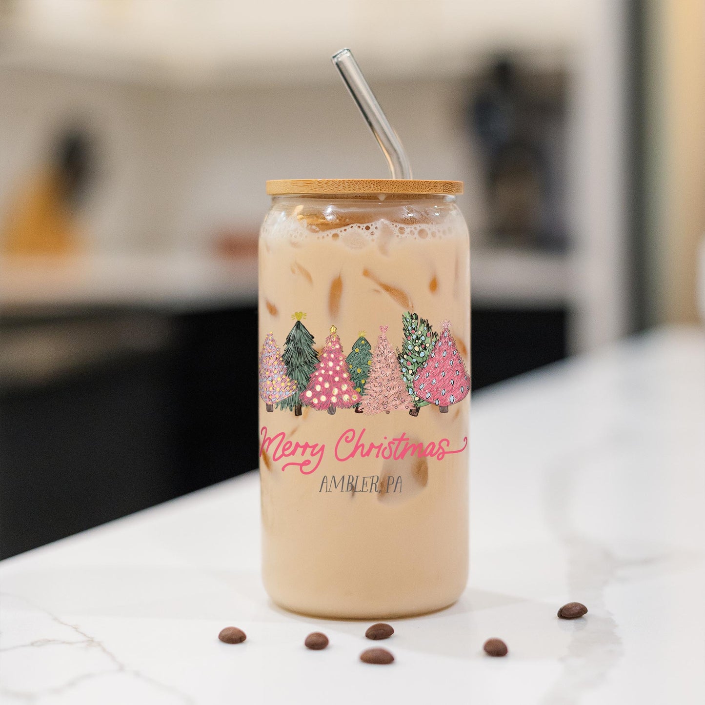 16oz Cold Brew Glass-Pink Trees Ambler Pennsylvania -1