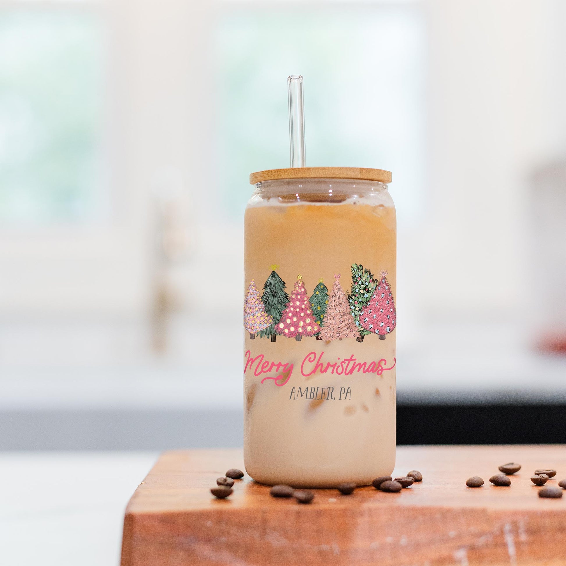 16oz Cold Brew Glass-Pink Trees Ambler Pennsylvania -2