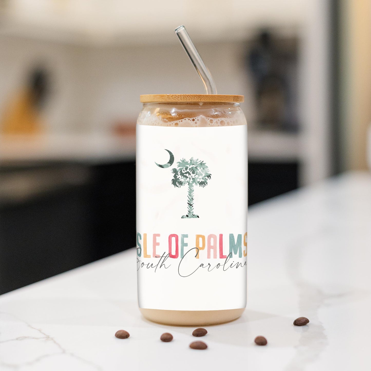 16oz Cold Brew Glass-Watercolor City Isle Of Palms South Carolina -1