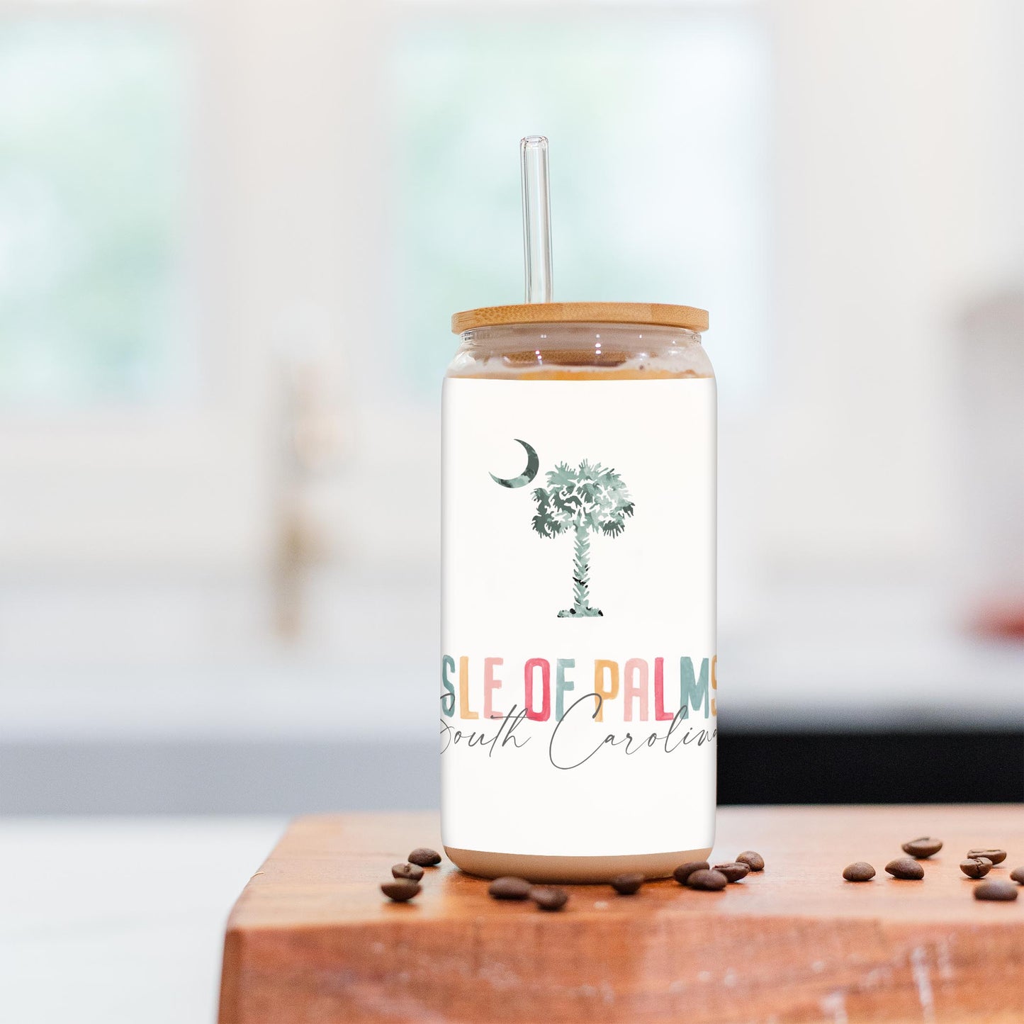 16oz Cold Brew Glass-Watercolor City Isle Of Palms South Carolina -2