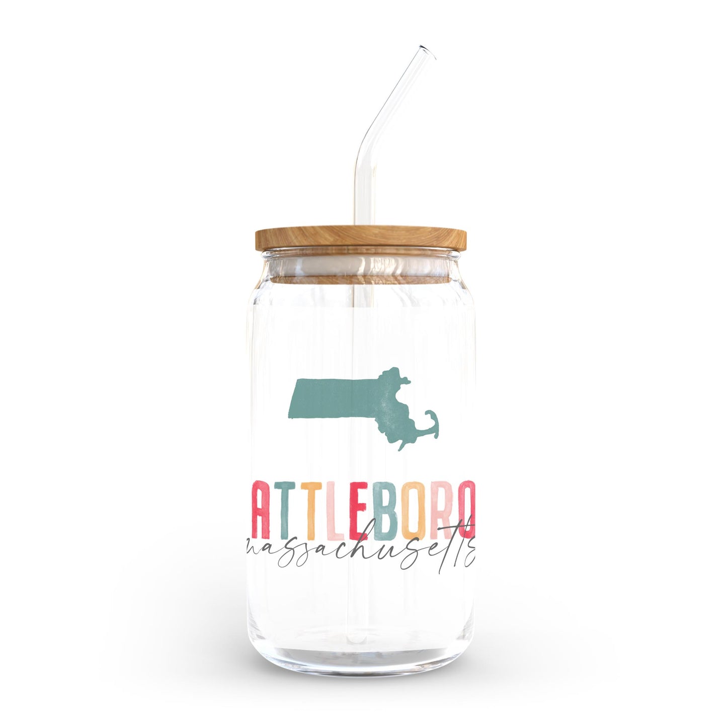16oz Cold Brew Glass-Watercolor City Attleboro Massachusetts -0