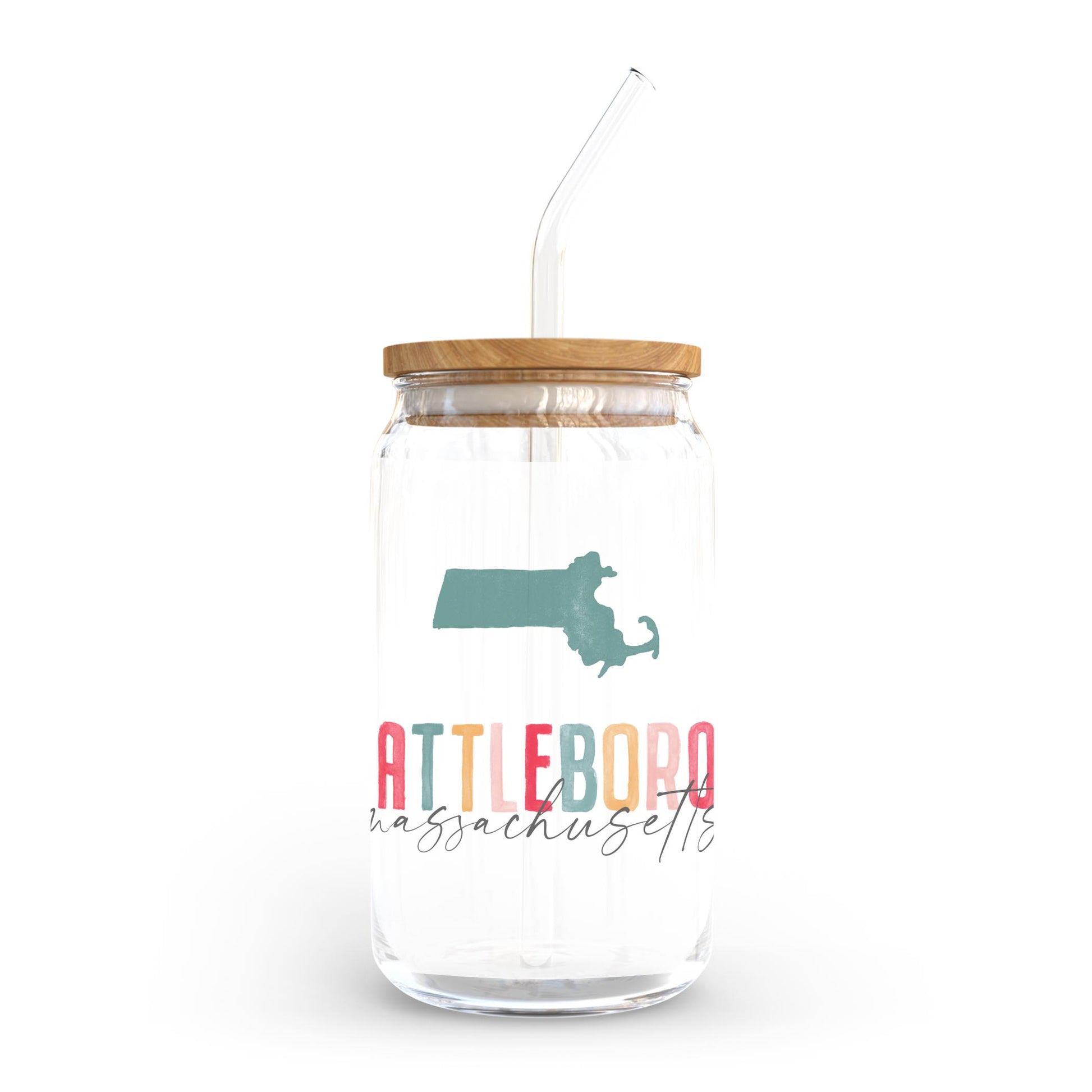 16oz Cold Brew Glass-Watercolor City Attleboro Massachusetts -0
