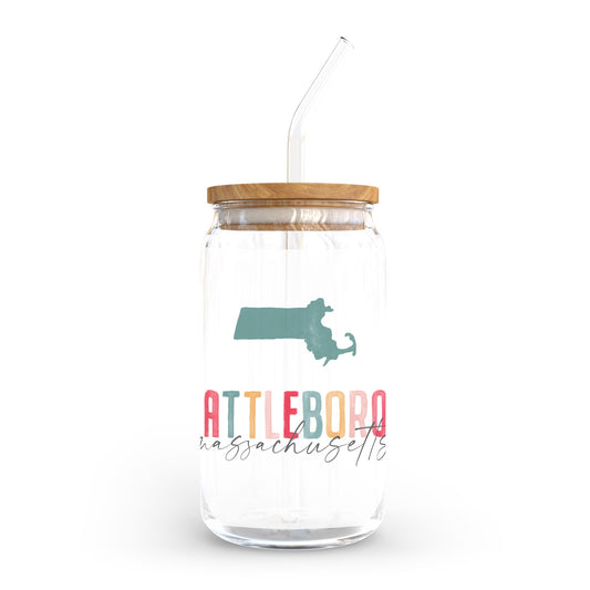 16oz Cold Brew Glass-Watercolor City Attleboro Massachusetts -0
