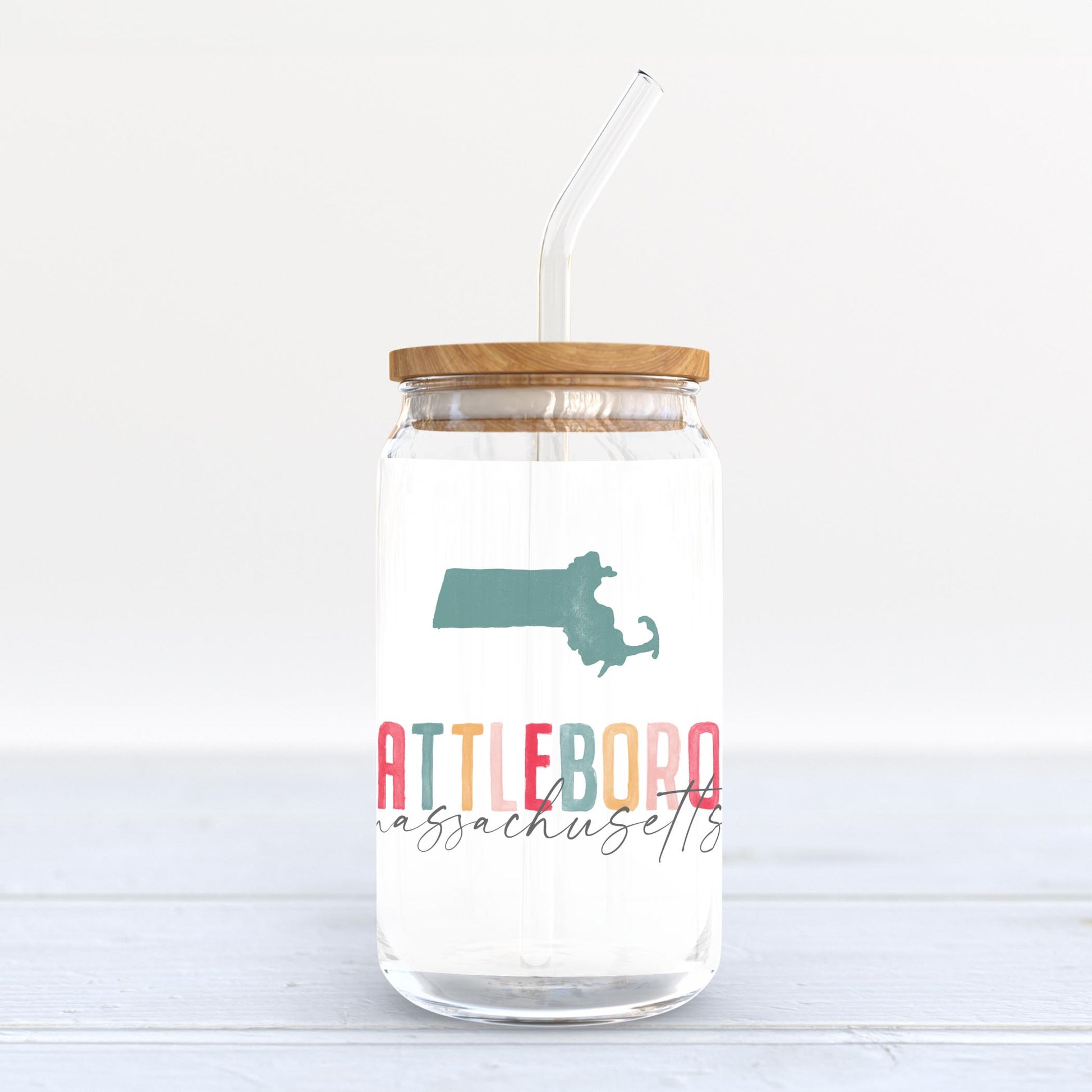 16oz Cold Brew Glass-Watercolor City Attleboro Massachusetts -3