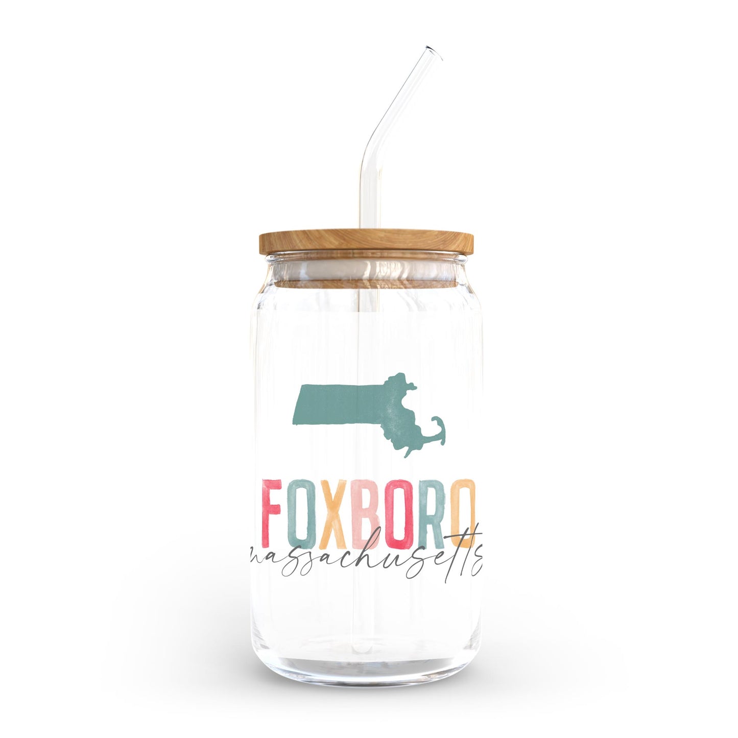 16oz Cold Brew Glass-Watercolor City Foxboro Massachusetts -0