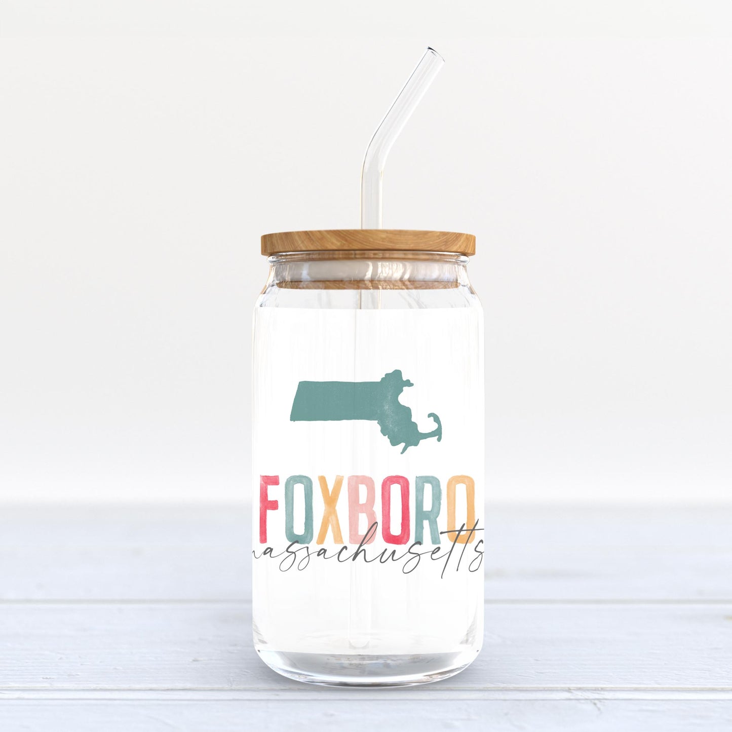 16oz Cold Brew Glass-Watercolor City Foxboro Massachusetts -3