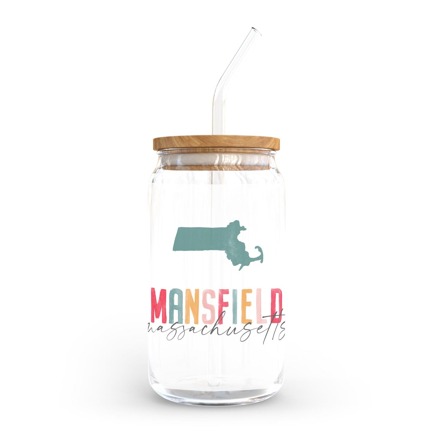 16oz Cold Brew Glass-Watercolor City Mansfield Massachusetts -0