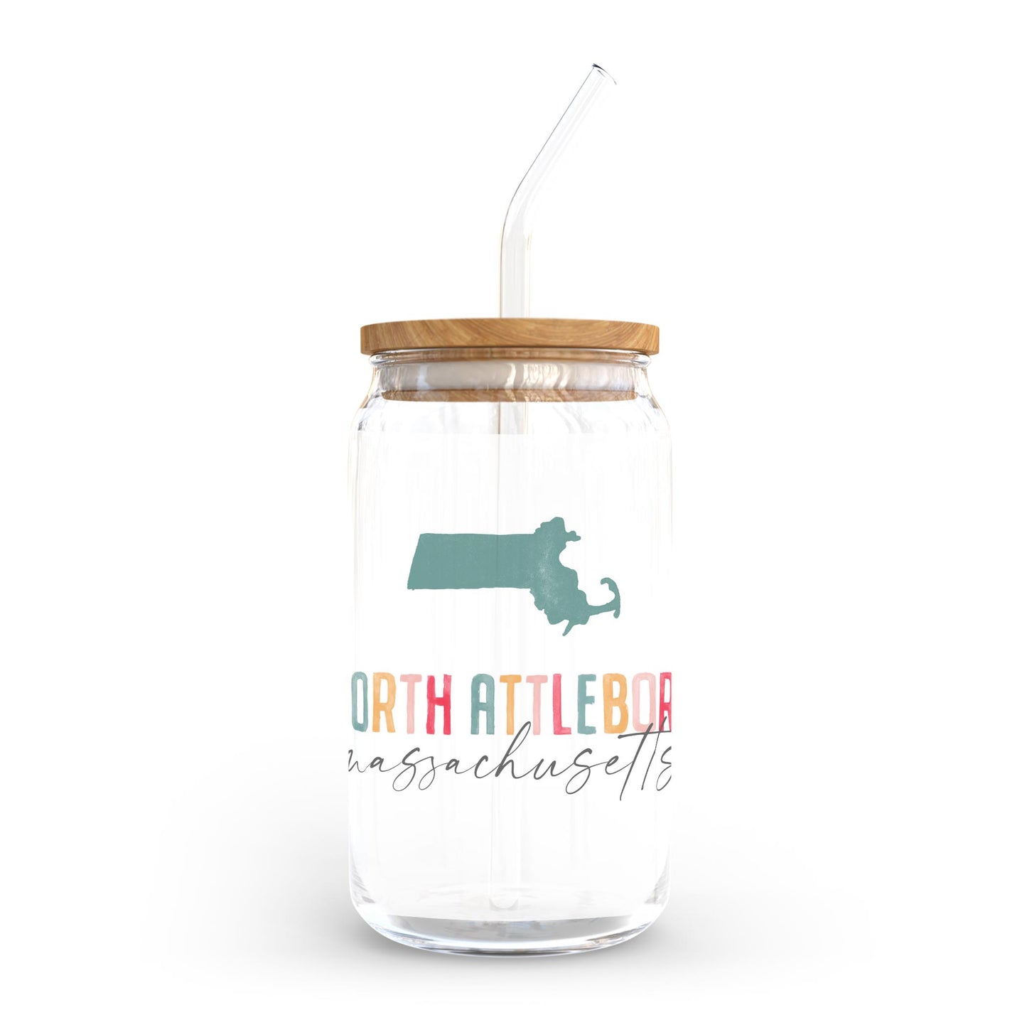 16oz Cold Brew Glass-Watercolor City North Attleboro Massachusetts -0