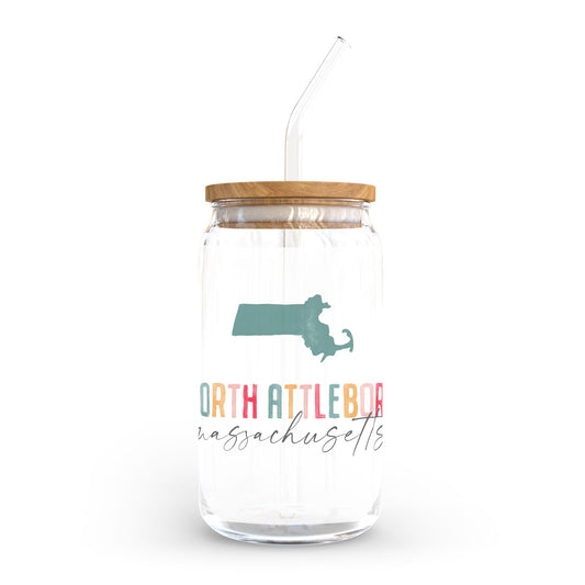 16oz Cold Brew Glass-Watercolor City North Attleboro Massachusetts -0