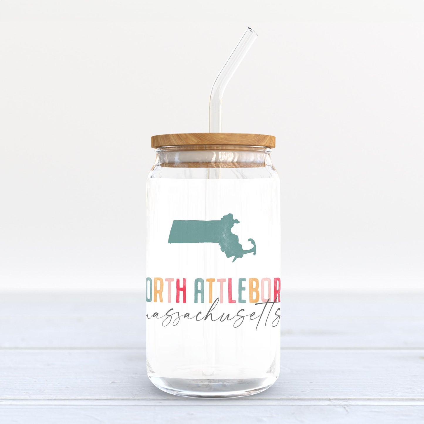 16oz Cold Brew Glass-Watercolor City North Attleboro Massachusetts -3