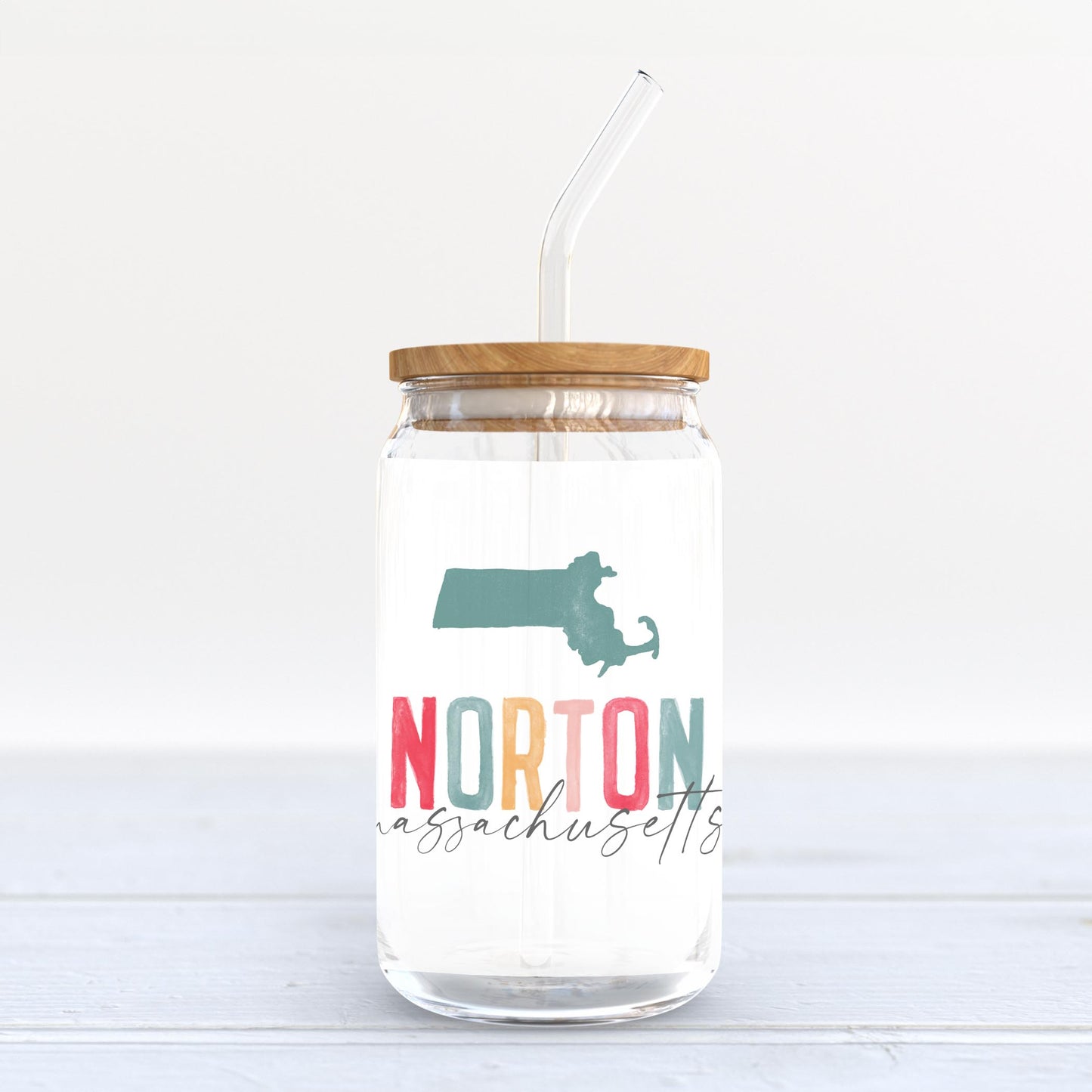 16oz Cold Brew Glass-Watercolor City Norton Massachusetts -3