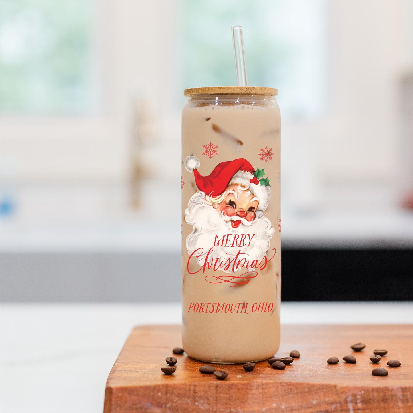24oz Cold Brew Glass-Classic Santa Portsmouth Ohio -2