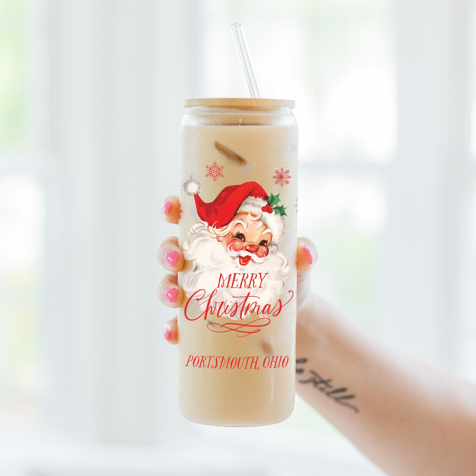 24oz Cold Brew Glass-Classic Santa Portsmouth Ohio -3