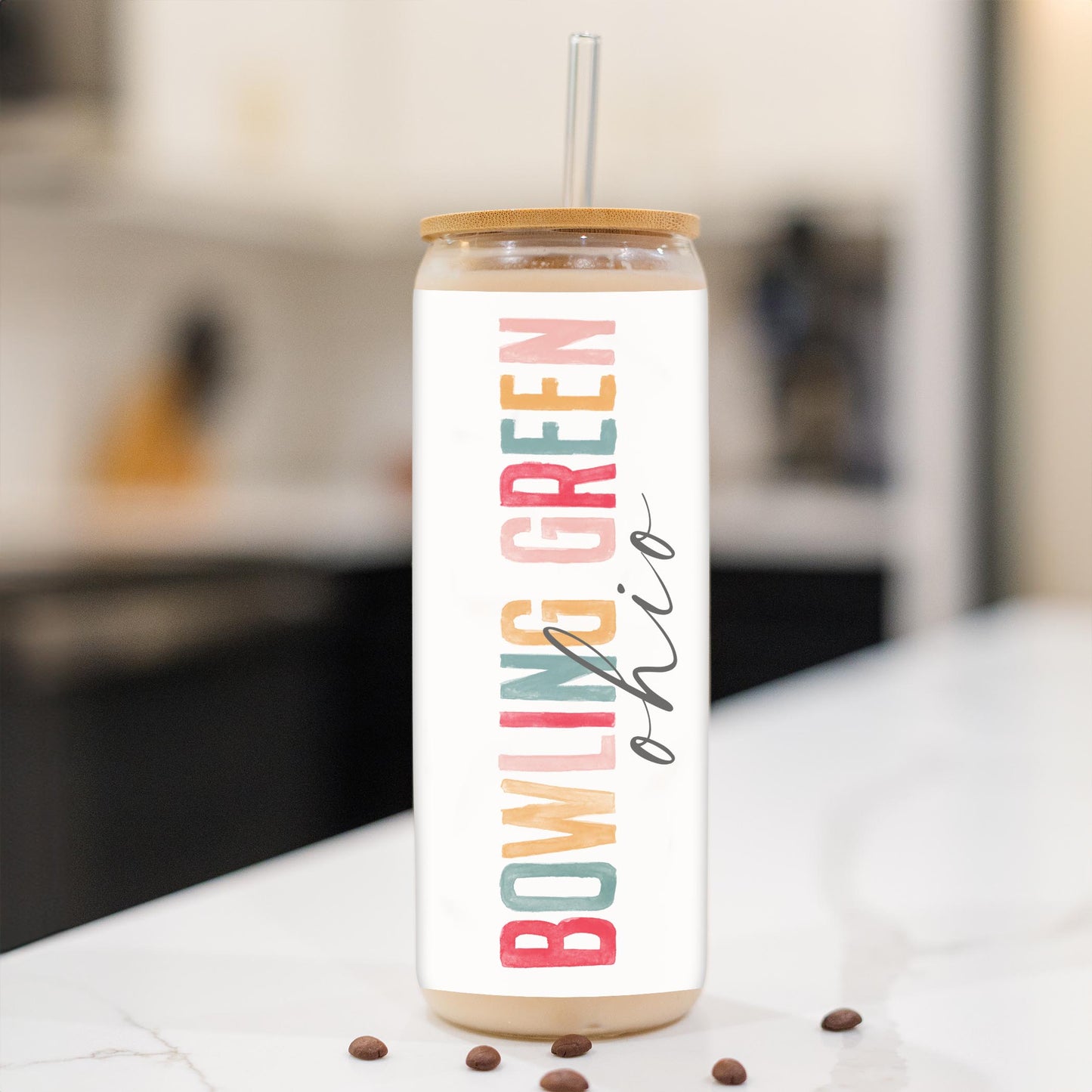 24oz Cold Brew Glass-Watercolor City Bowling Green Ohio -1