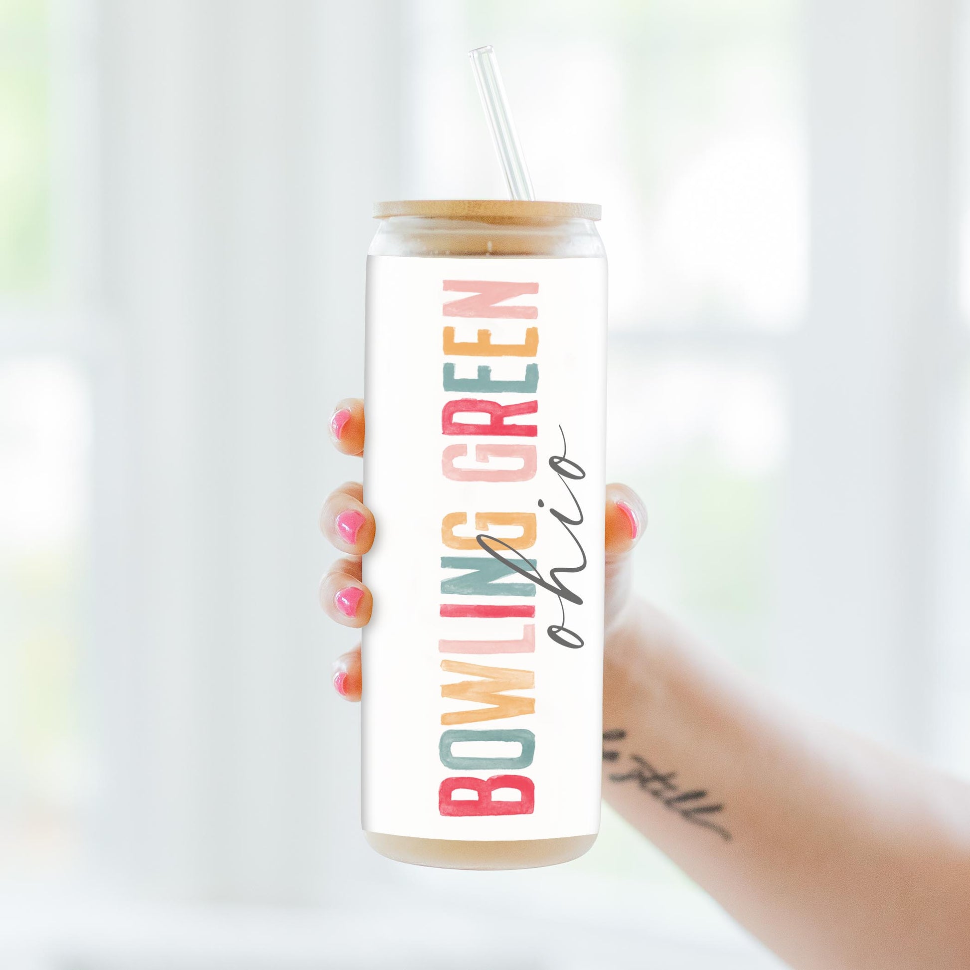 24oz Cold Brew Glass-Watercolor City Bowling Green Ohio -3