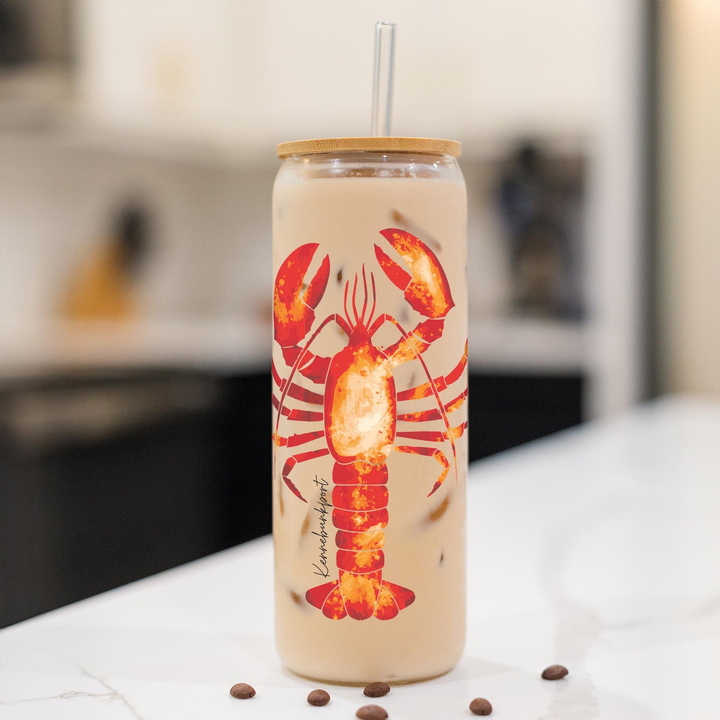 24oz Cold Brew Glass-Kennebunkport Maine Orange Lobster