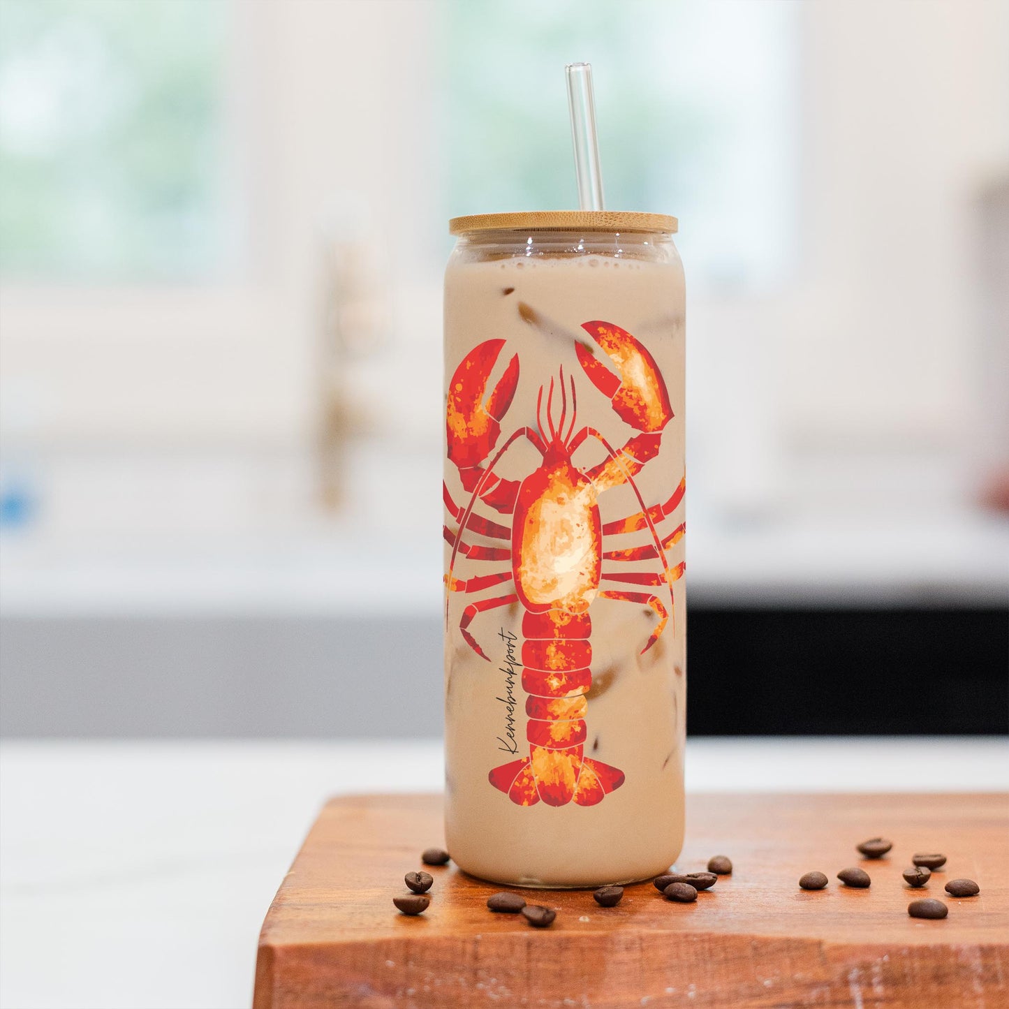 24oz Cold Brew Glass-Kennebunkport Maine Orange Lobster