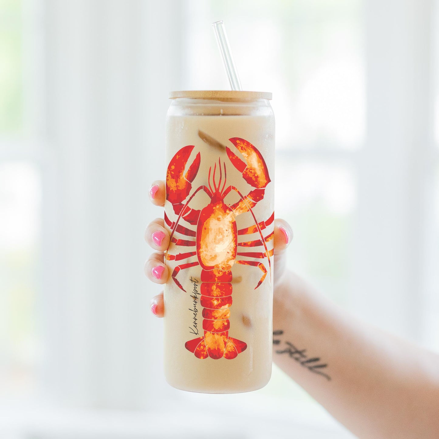 24oz Cold Brew Glass-Kennebunkport Maine Orange Lobster