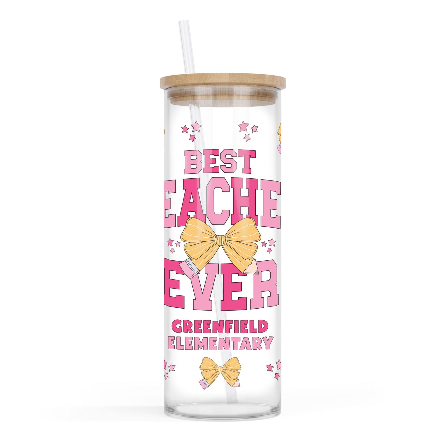 24oz Cold Brew Glass-Love+Local Classroom Coquette Best Teacher Ever -0