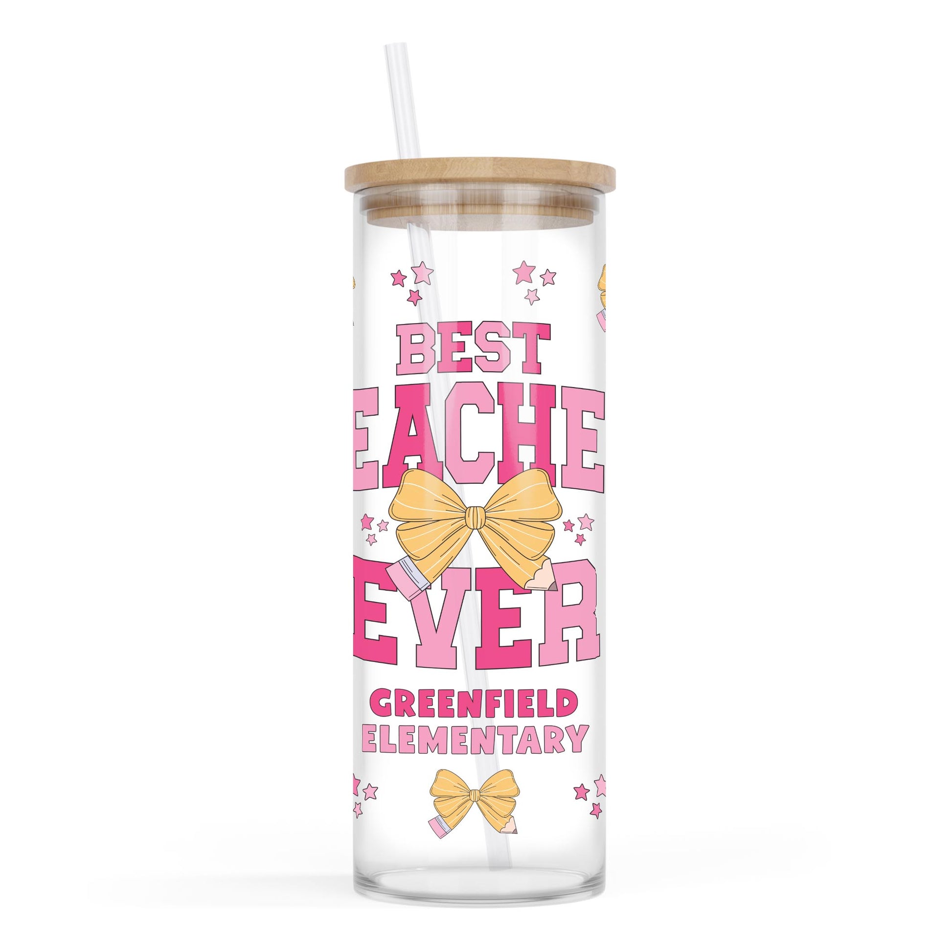 24oz Cold Brew Glass-Love+Local Classroom Coquette Best Teacher Ever -0
