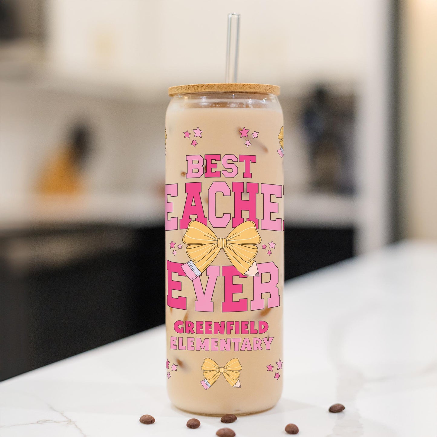 24oz Cold Brew Glass-Love+Local Classroom Coquette Best Teacher Ever -1