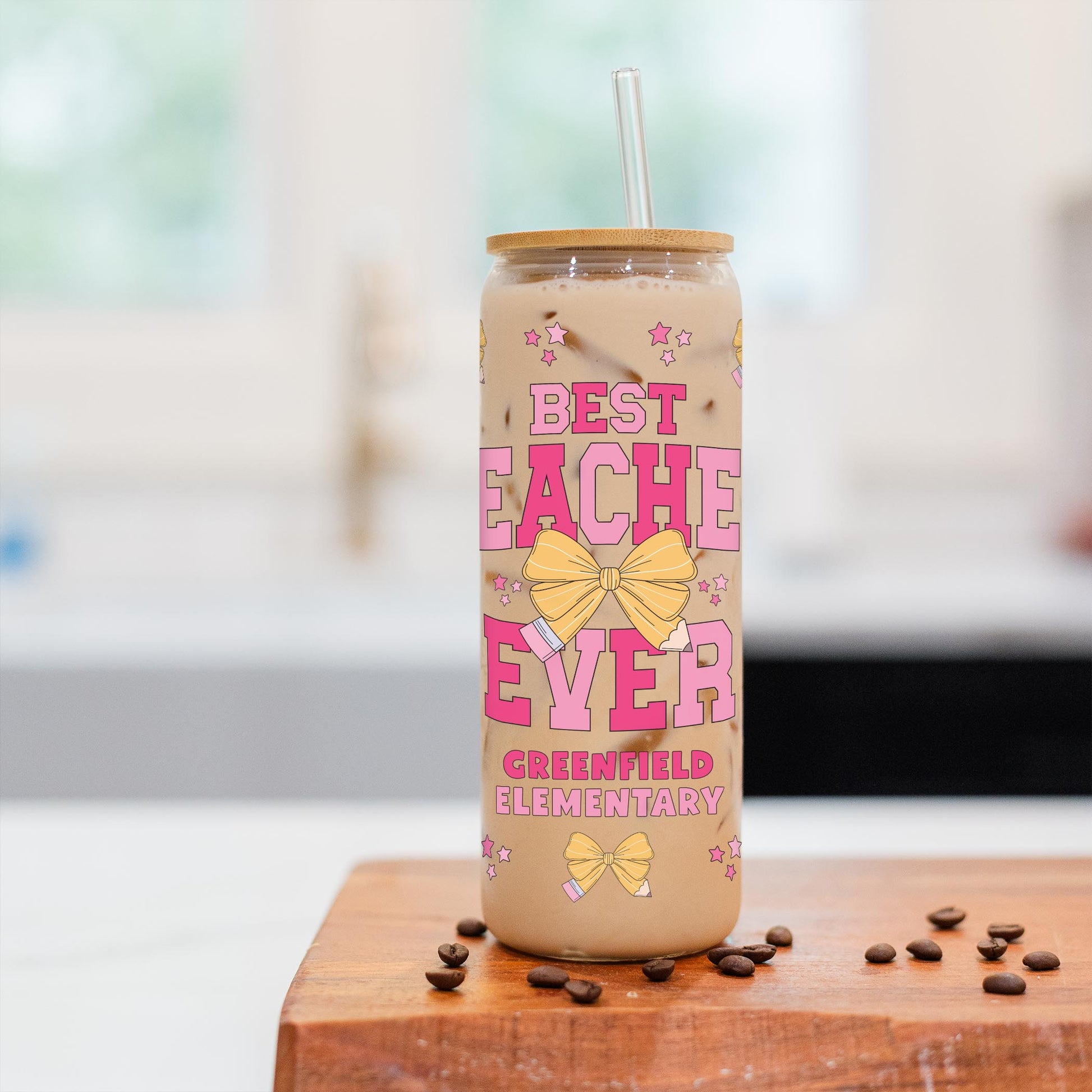 24oz Cold Brew Glass-Love+Local Classroom Coquette Best Teacher Ever -2