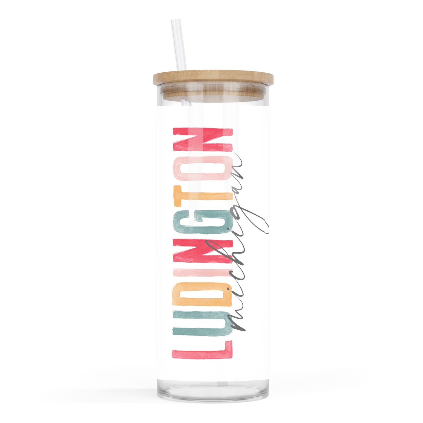 24oz Cold Brew Glass-Watercolor City Ludington Michigan -0