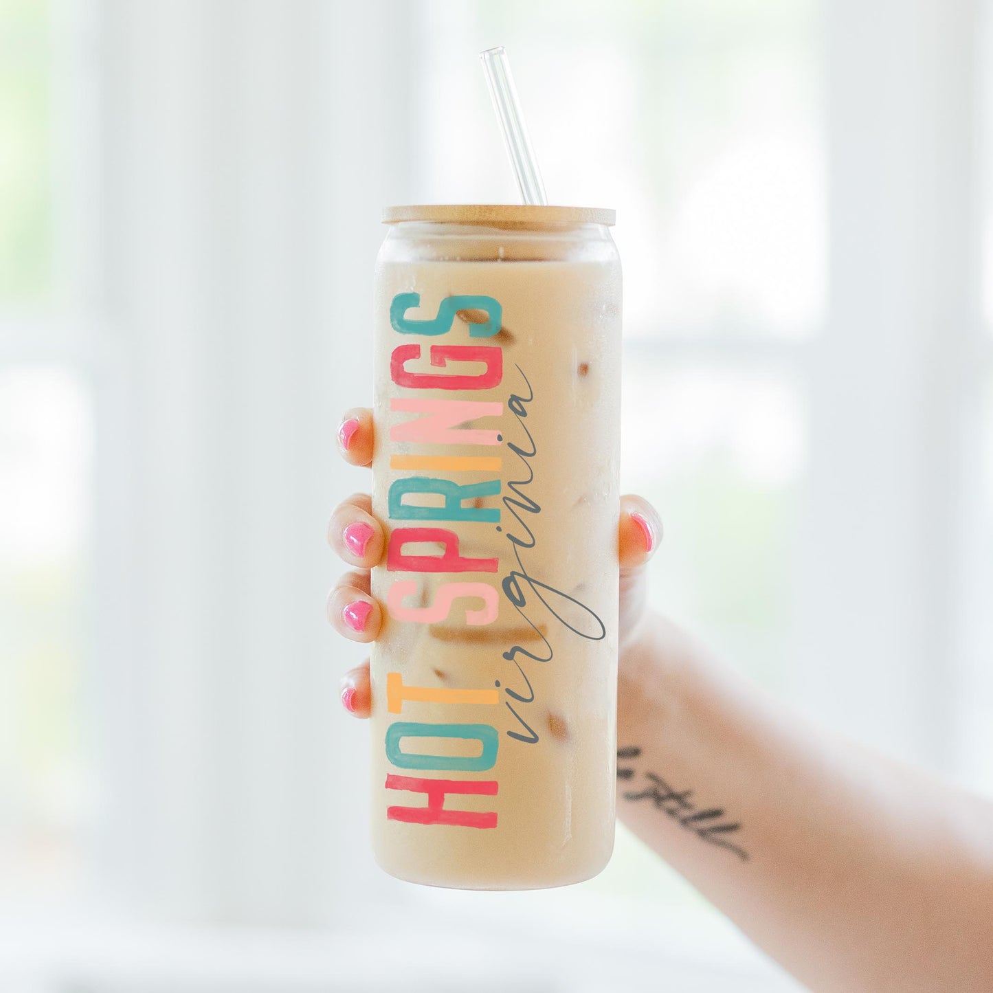 24oz Cold Brew Glass-Watercolor City Hot Springs VA