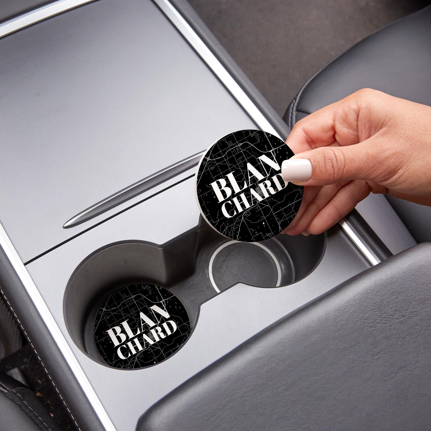 Car Coaster 2-Set-Blanchard OK Black Map