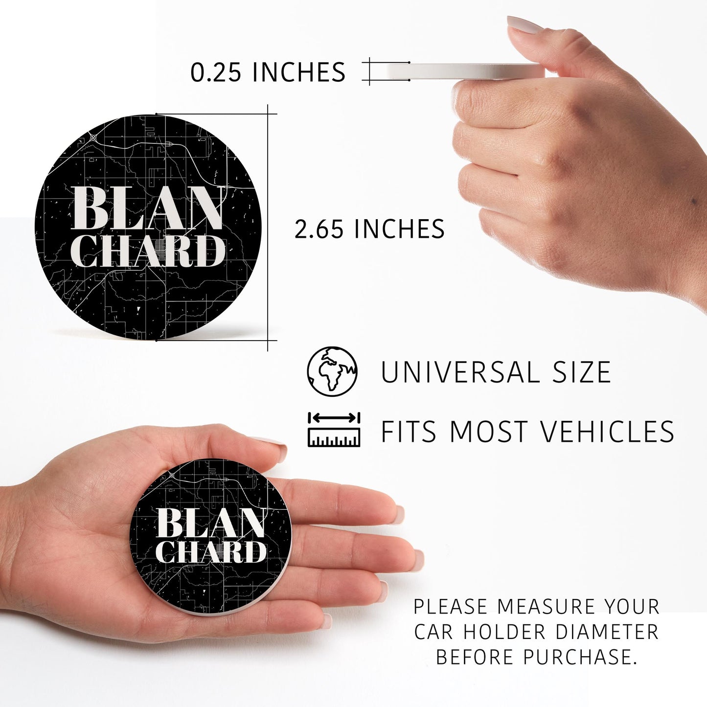 Car Coaster 2-Set-Blanchard OK Black Map