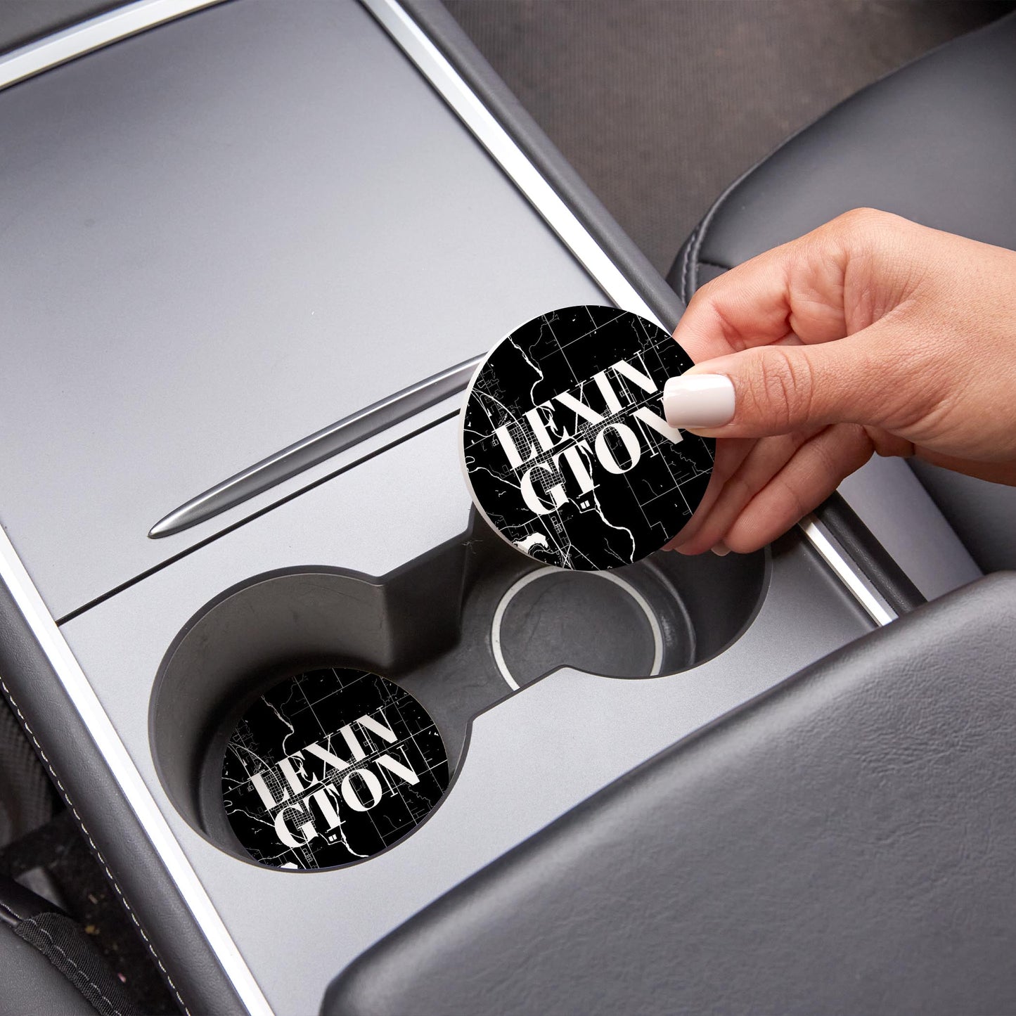 Car Coaster 2-Set-Lexington OK Black Map