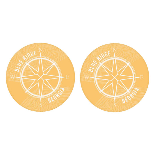 Car Coaster 2-Set-Boho Yellow Compass Blue Ridge Georgia -0