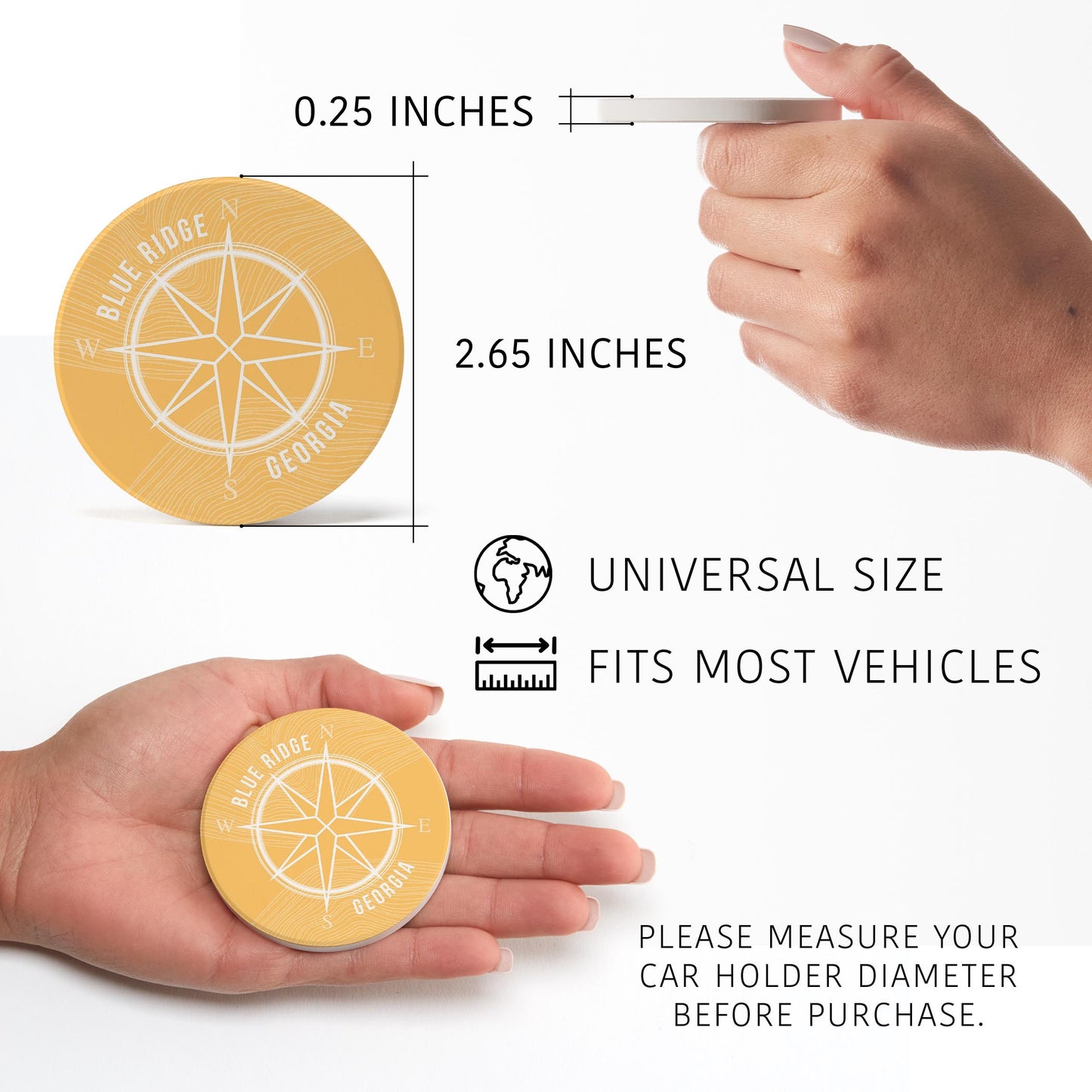 Car Coaster 2-Set-Boho Yellow Compass Blue Ridge Georgia -2