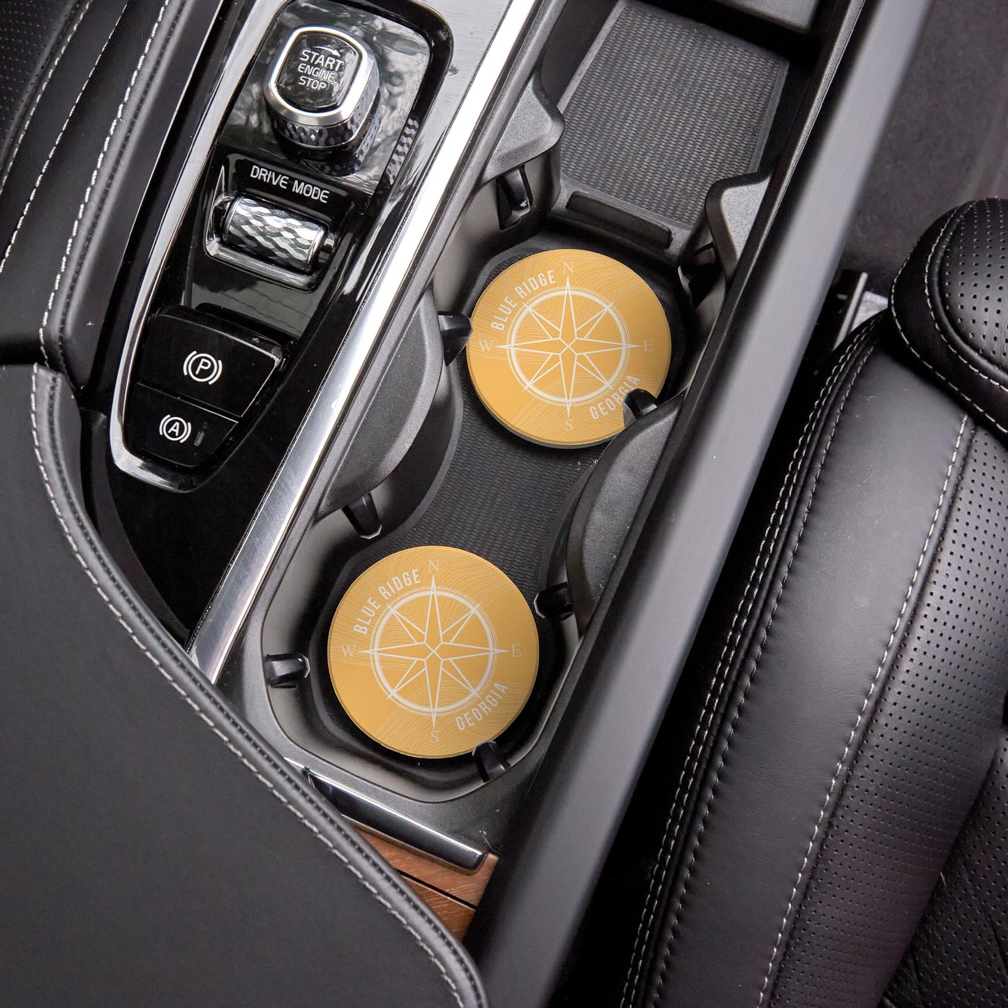 Car Coaster 2-Set-Boho Yellow Compass Blue Ridge Georgia -3