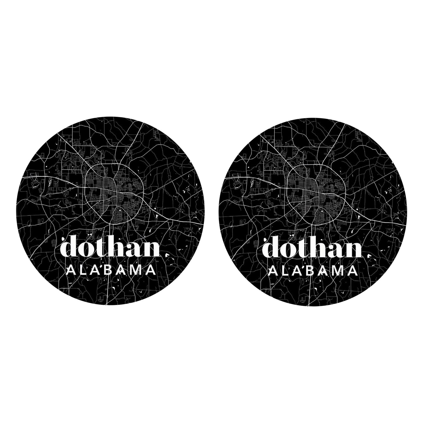Car Coaster 2-Set-Black & White Map Dothan Alabama