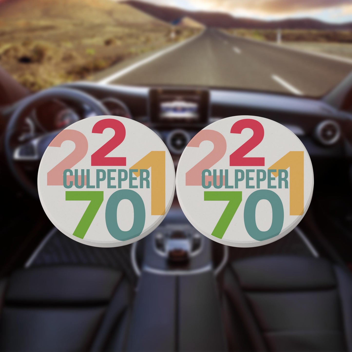 Car Coaster 2-Set-Boho Color Color Block City Zip Culpepper VA 22701