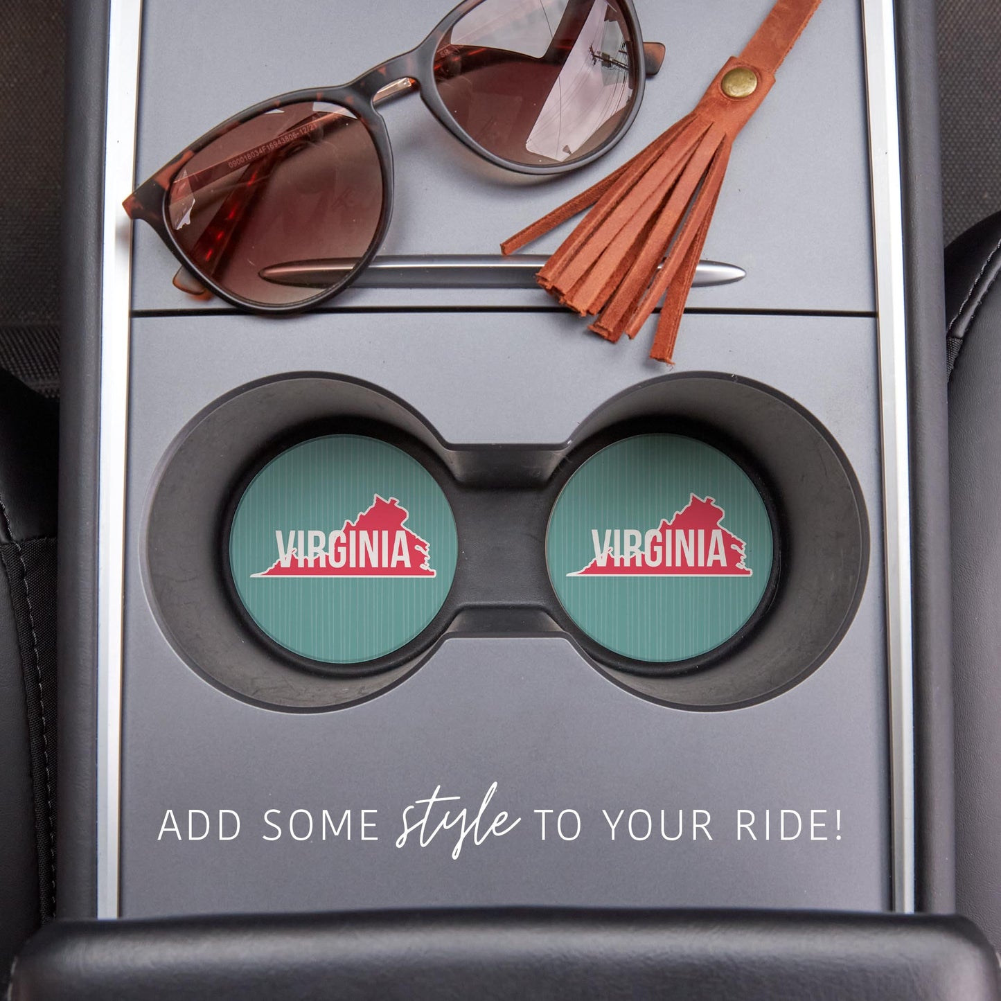 Car Coaster 2-Set-Boho Color State on Blue Virginia