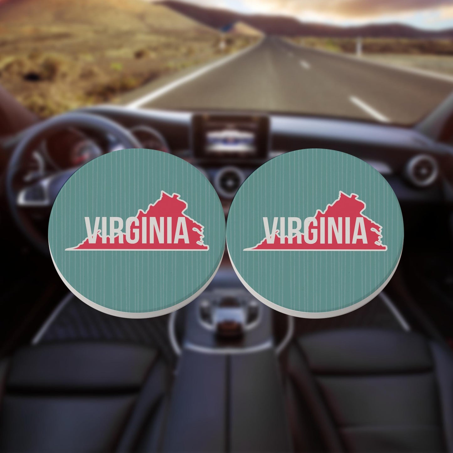 Car Coaster 2-Set-Boho Color State on Blue Virginia