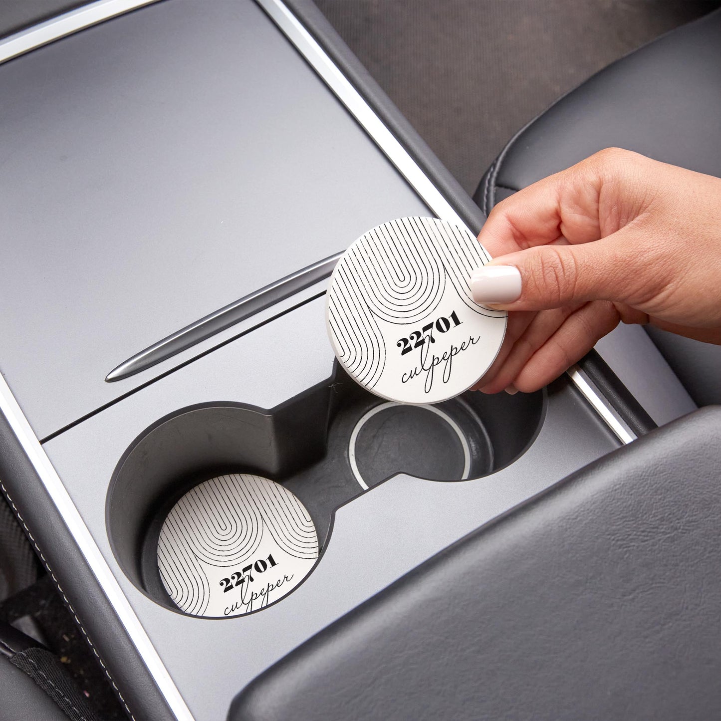 Car Coaster 2-Set-Black and White City Zip on White Culpepper VA 22701