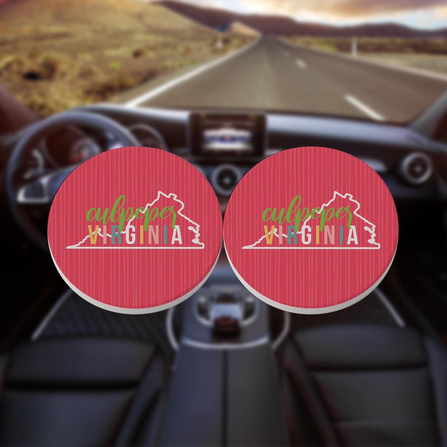 Car Coaster 2-Set-Boho Color State on Pink Culpepper VA