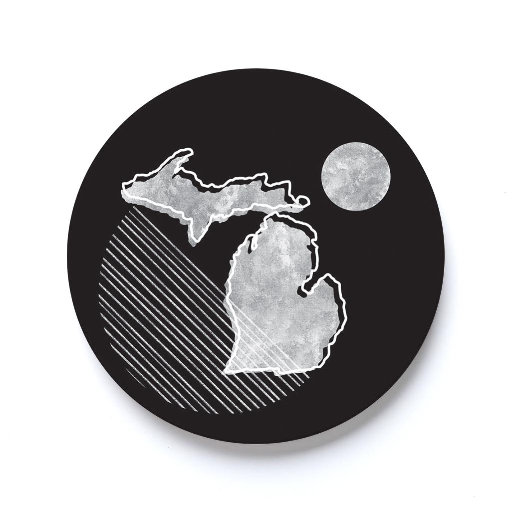 Car Coaster-Black and White Geometric on Black Michigan -0