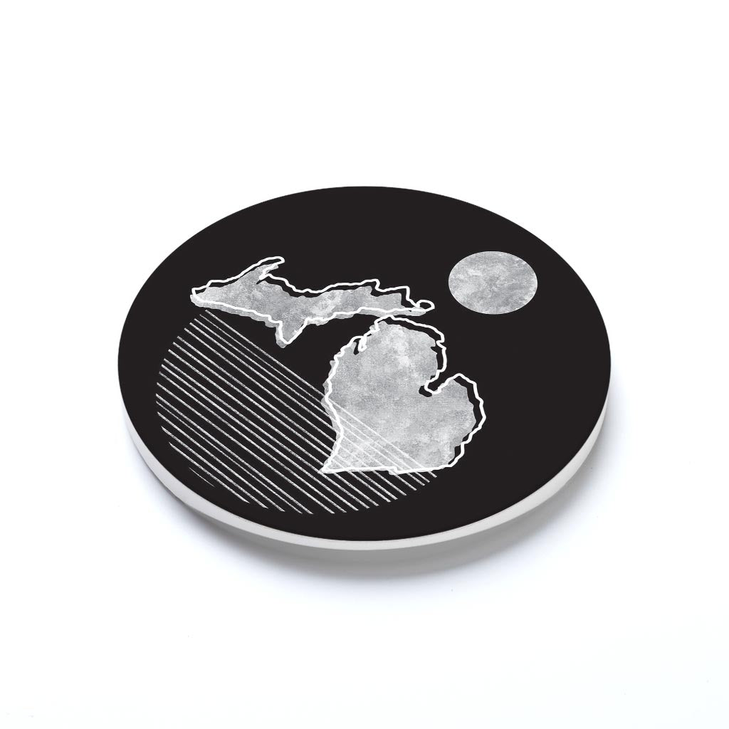 Car Coaster-Black and White Geometric on Black Michigan -1