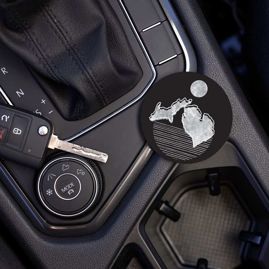 Car Coaster-Black and White Geometric on Black Michigan -3