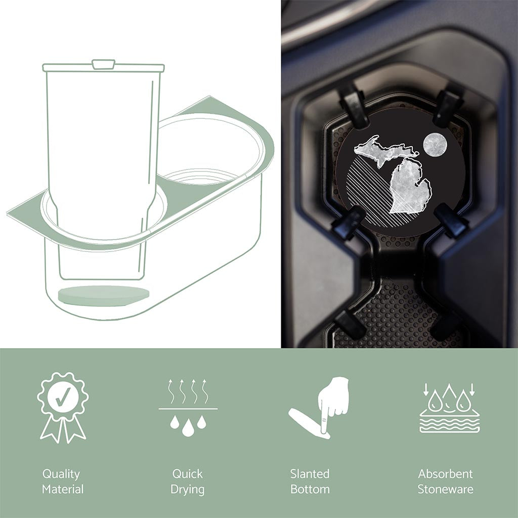 Car Coaster-Black and White Geometric on Black Michigan -4