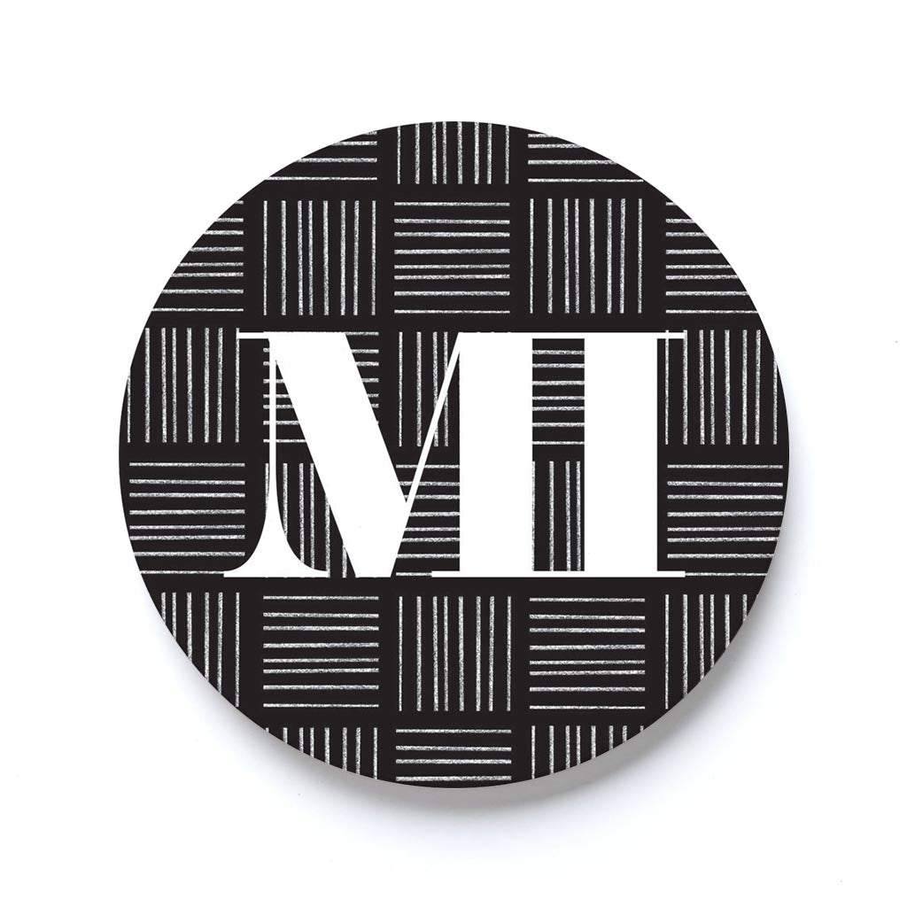 Car Coaster-Black and White Abbreviated on Black Michigan -0